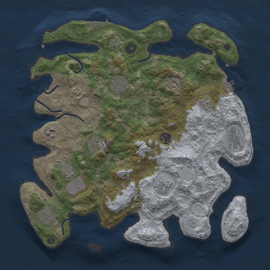 Rust Map: Procedural Map, Size: 3650, Seed: 2139570192, 16 Monuments