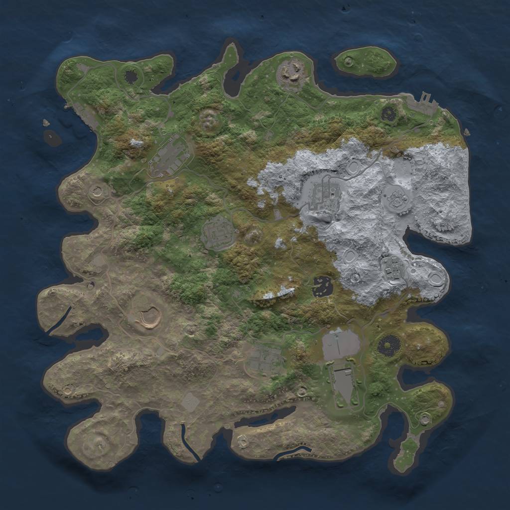 Rust Map: Procedural Map, Size: 3500, Seed: 345765477, 16 Monuments