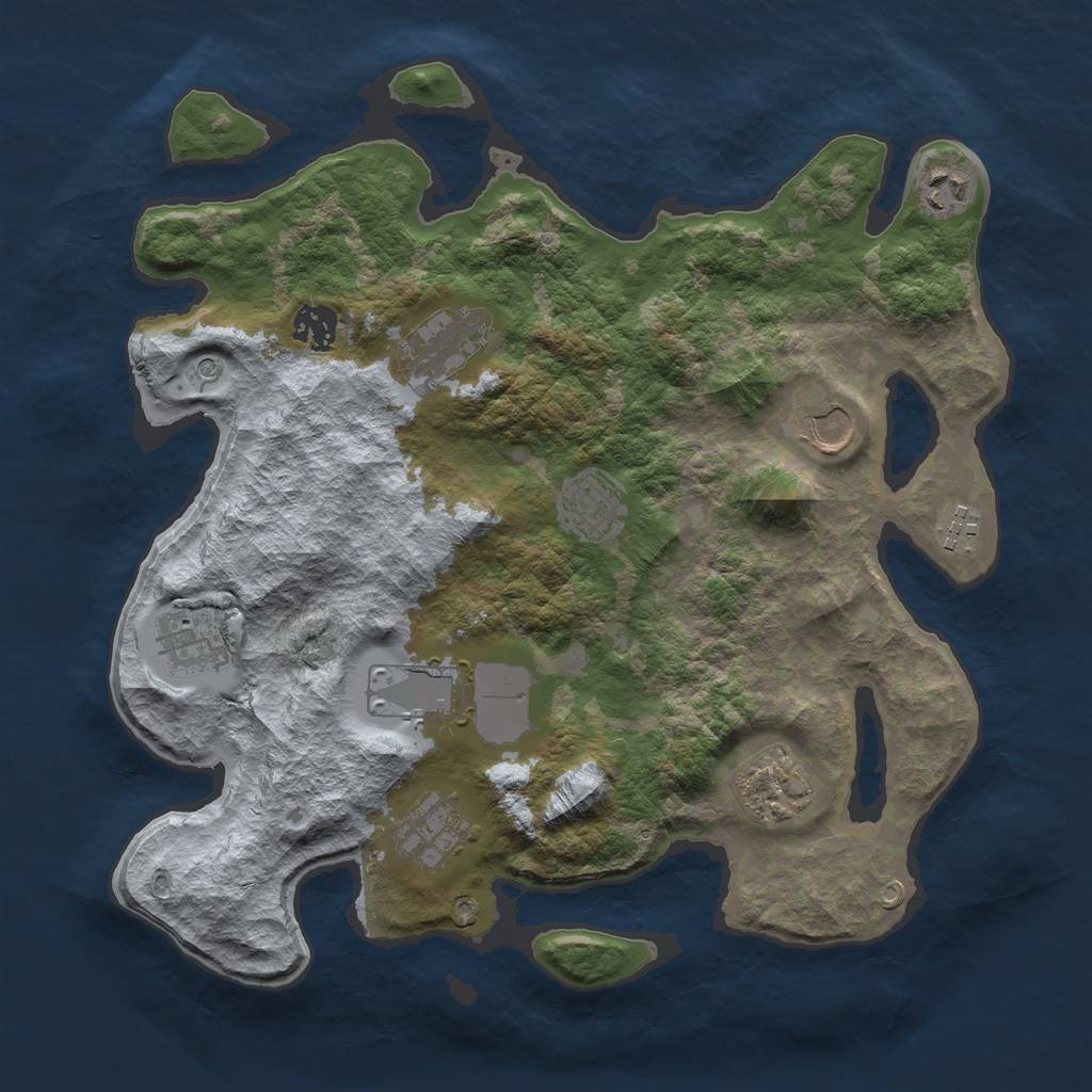 Rust Map: Barren, Size: 3550, Seed: 400856, 13 Monuments