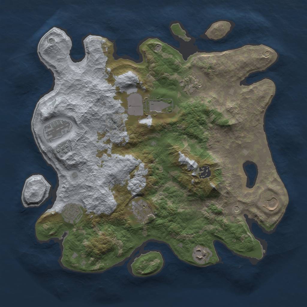 Rust Map: Barren, Size: 3550, Seed: 4757, 12 Monuments