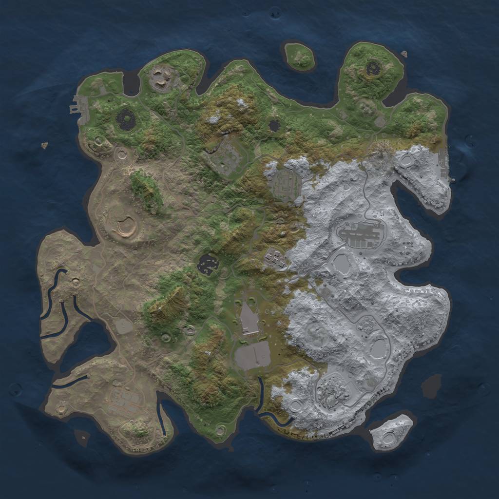 Rust Map: Procedural Map, Size: 3650, Seed: 1023702144, 17 Monuments
