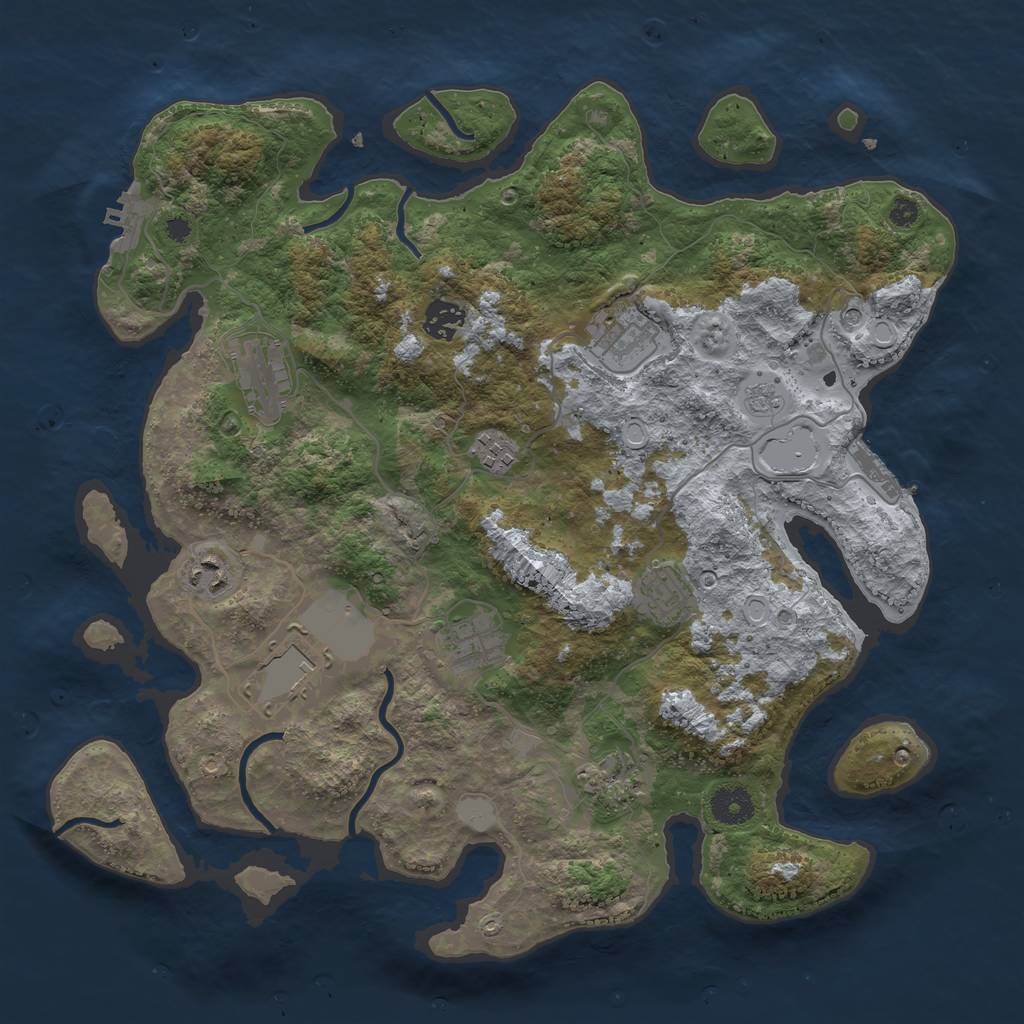 Rust Map: Procedural Map, Size: 3750, Seed: 176449480, 16 Monuments