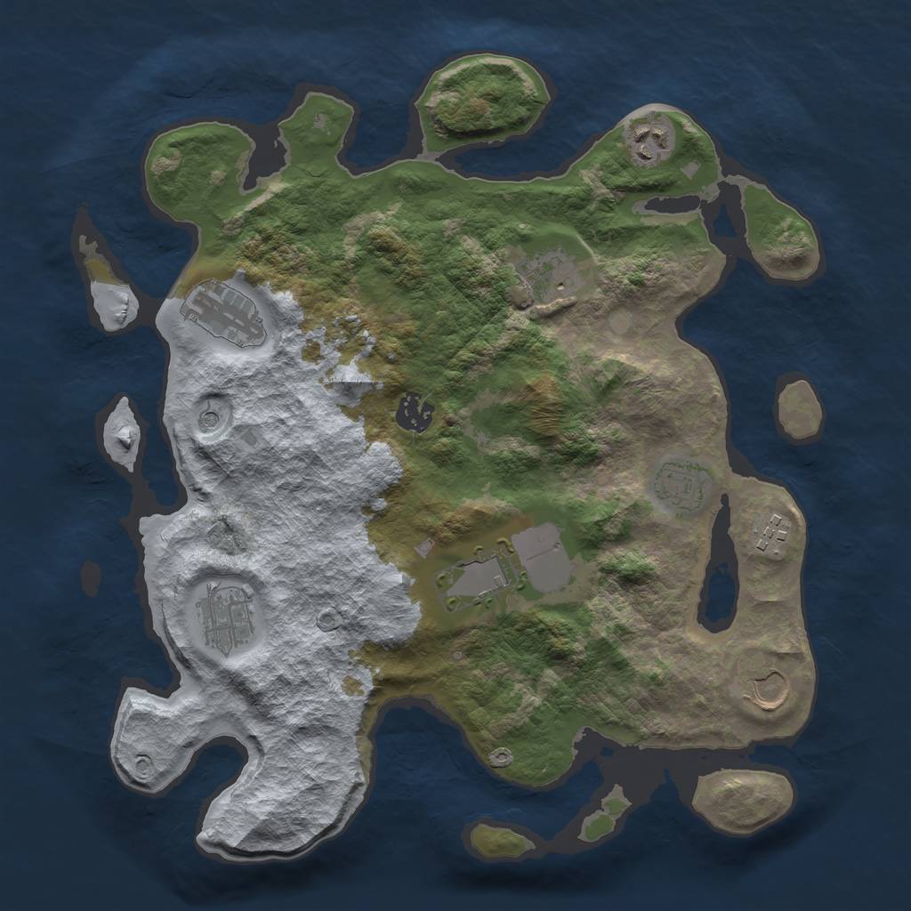 Rust Map: Barren, Size: 3550, Seed: 999358, 12 Monuments