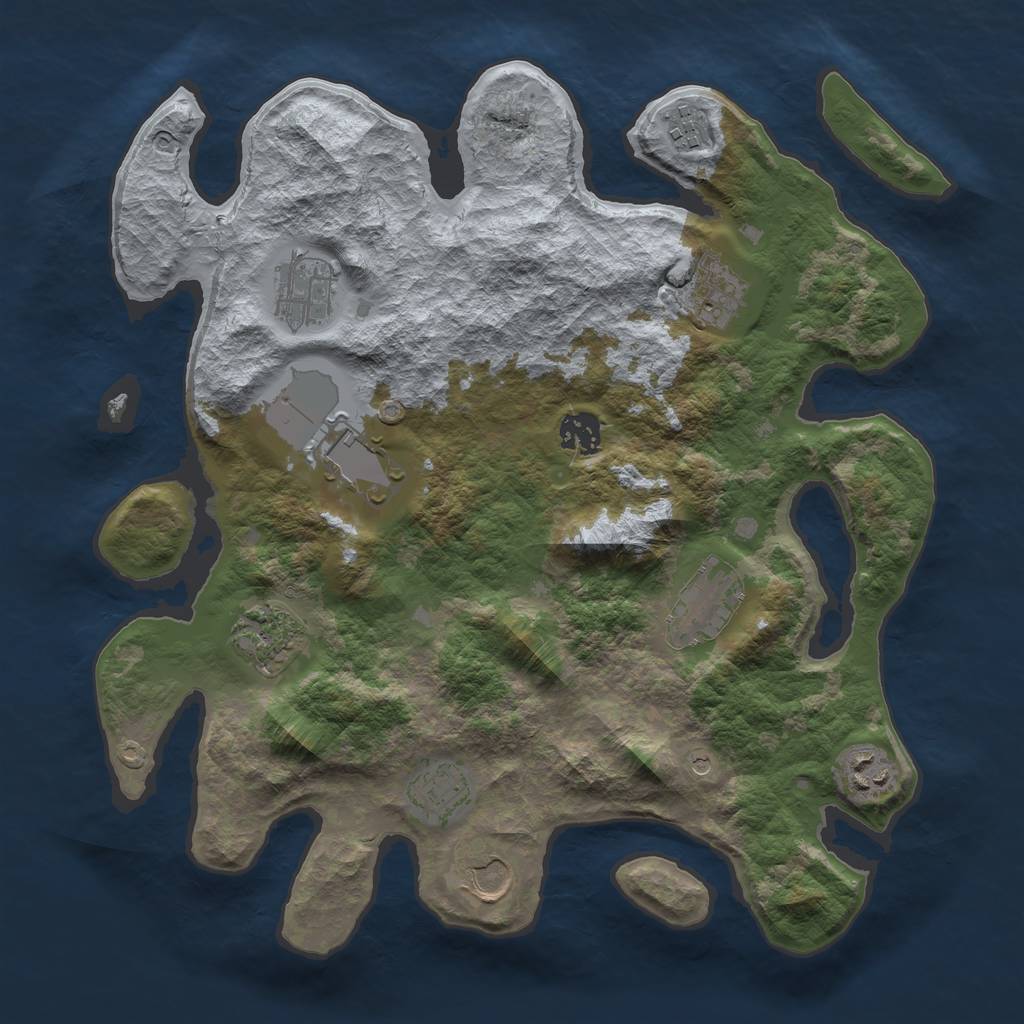 Rust Map: Barren, Size: 3550, Seed: 642160, 13 Monuments