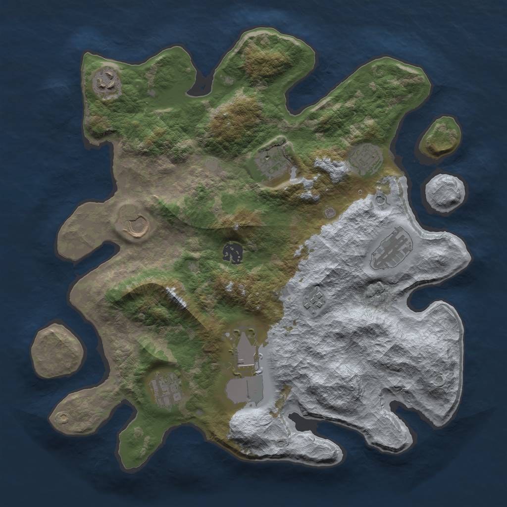 Rust Map: Barren, Size: 3550, Seed: 50673, 12 Monuments