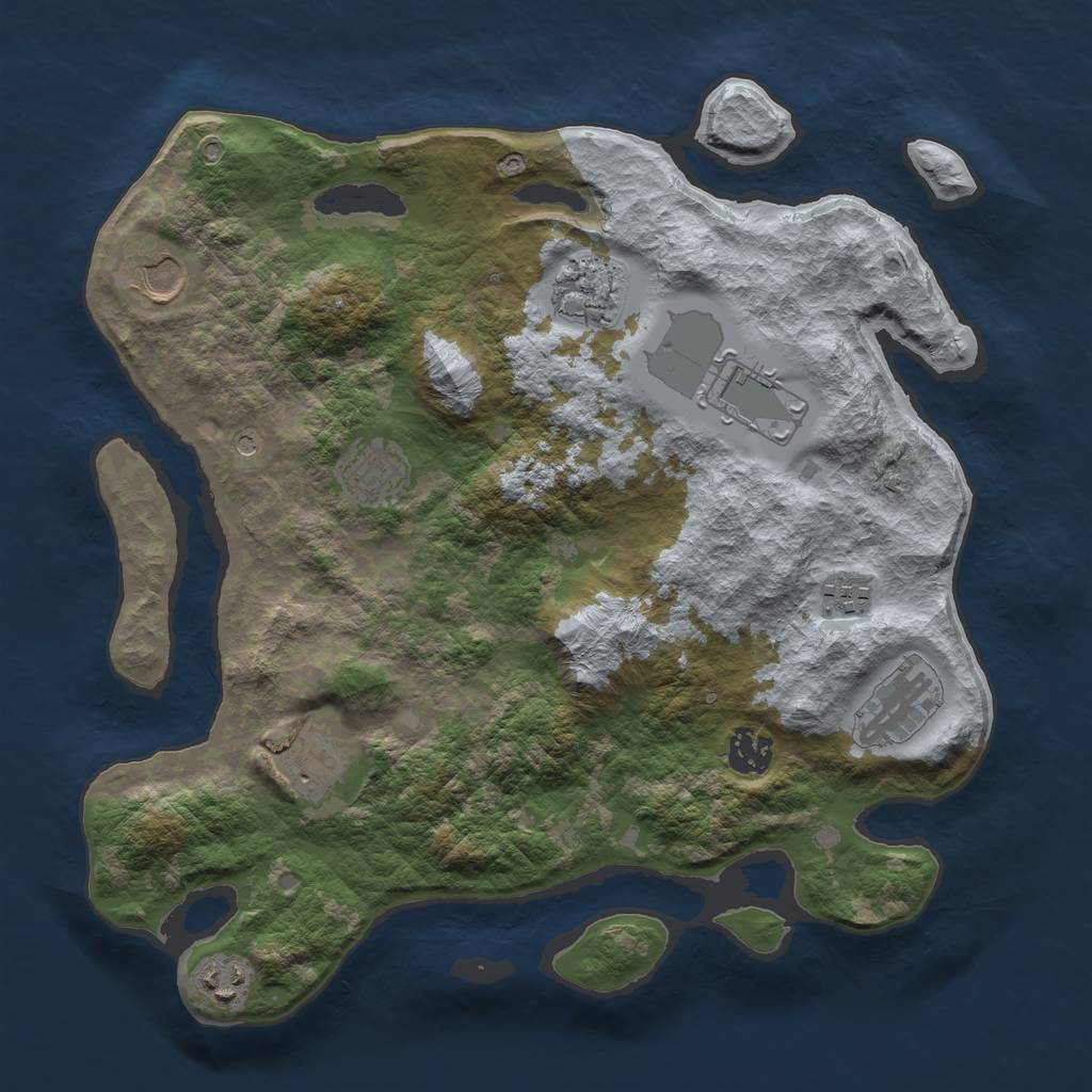 Rust Map: Barren, Size: 3550, Seed: 133468, 12 Monuments