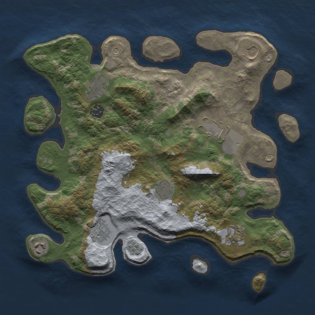 Rust Map: Barren, Size: 3550, Seed: 551614, 12 Monuments