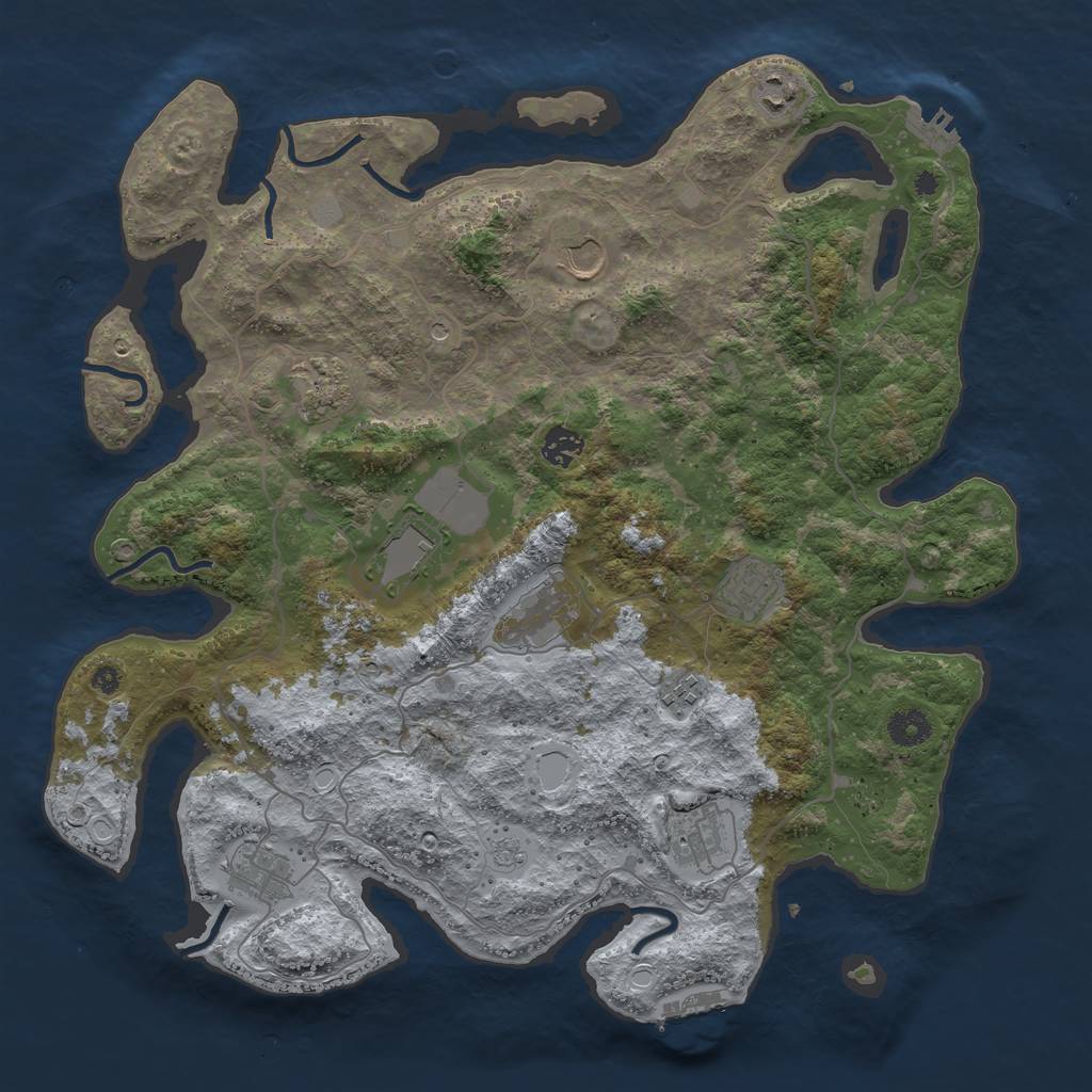 Rust Map: Procedural Map, Size: 4050, Seed: 761258598, 17 Monuments