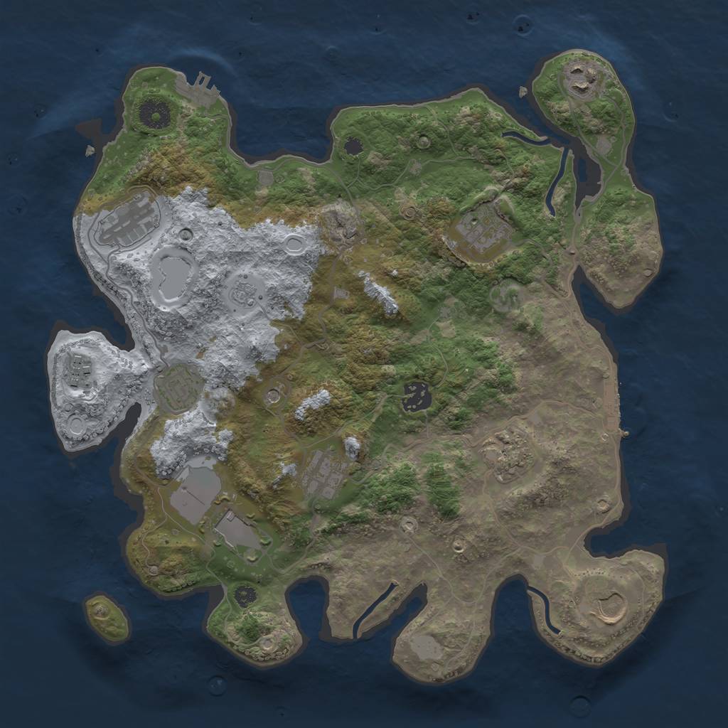 Rust Map: Procedural Map, Size: 3500, Seed: 999540077, 17 Monuments