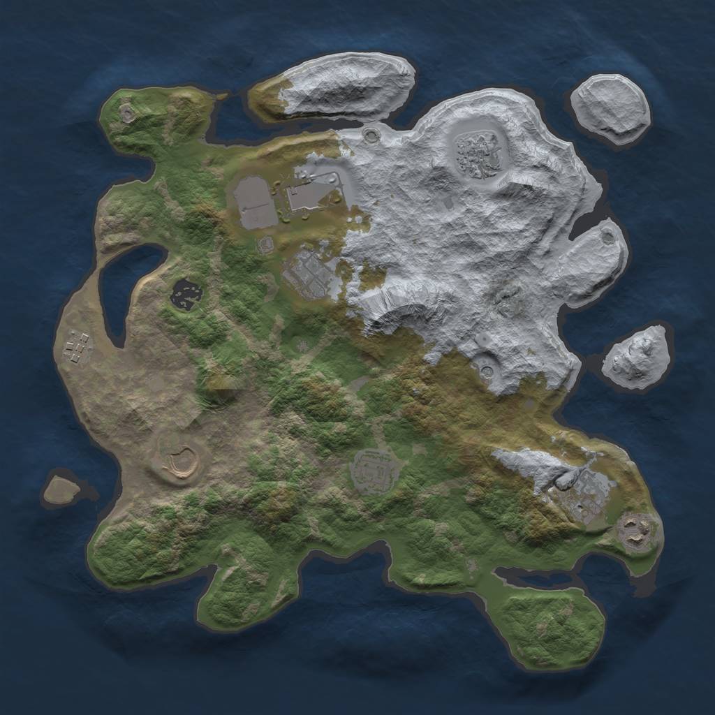 Rust Map: Barren, Size: 3550, Seed: 399145, 12 Monuments
