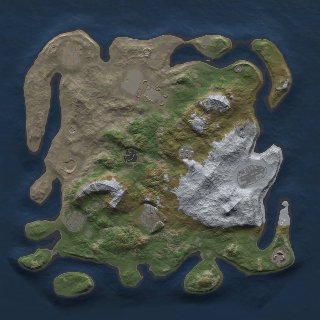 Rust Map: Barren, Size: 3550, Seed: 512048, 12 Monuments