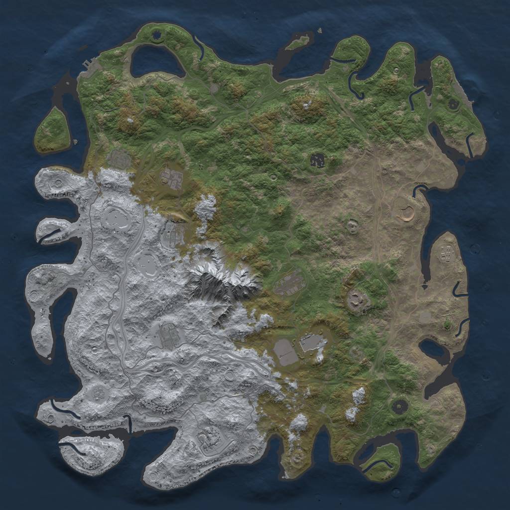 Rust Map: Procedural Map, Size: 5000, Seed: 2073543358, 18 Monuments
