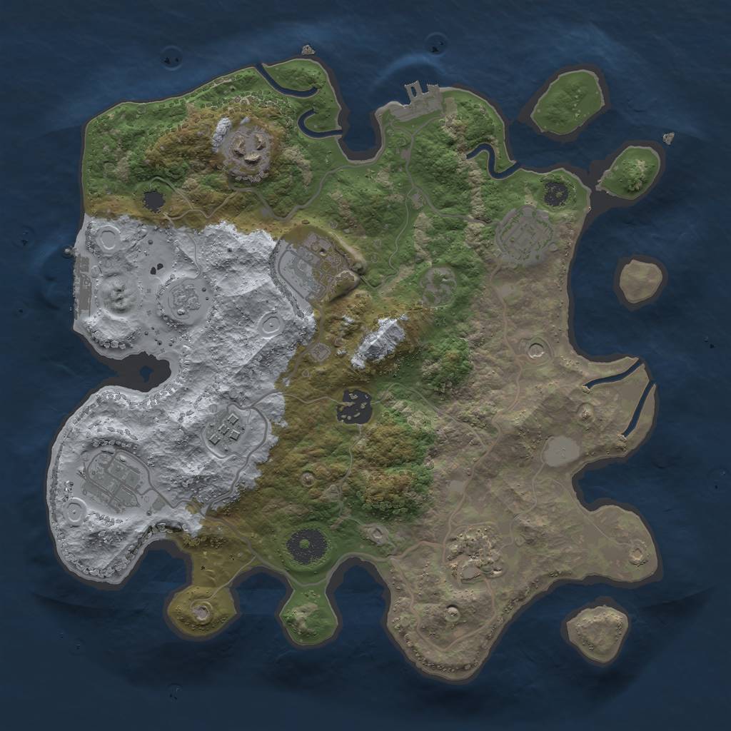 Rust Map: Procedural Map, Size: 3000, Seed: 743489043, 14 Monuments