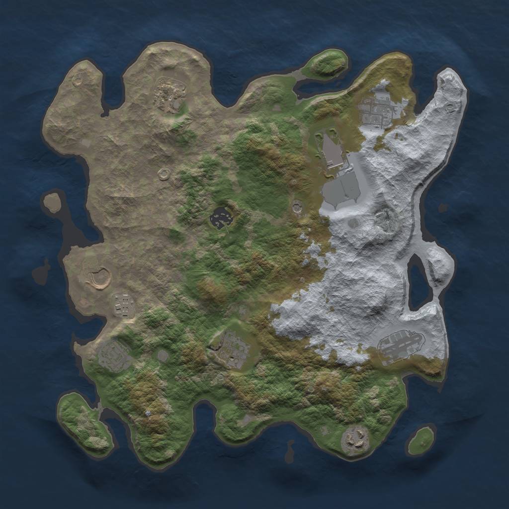 Rust Map: Barren, Size: 3550, Seed: 953445, 13 Monuments