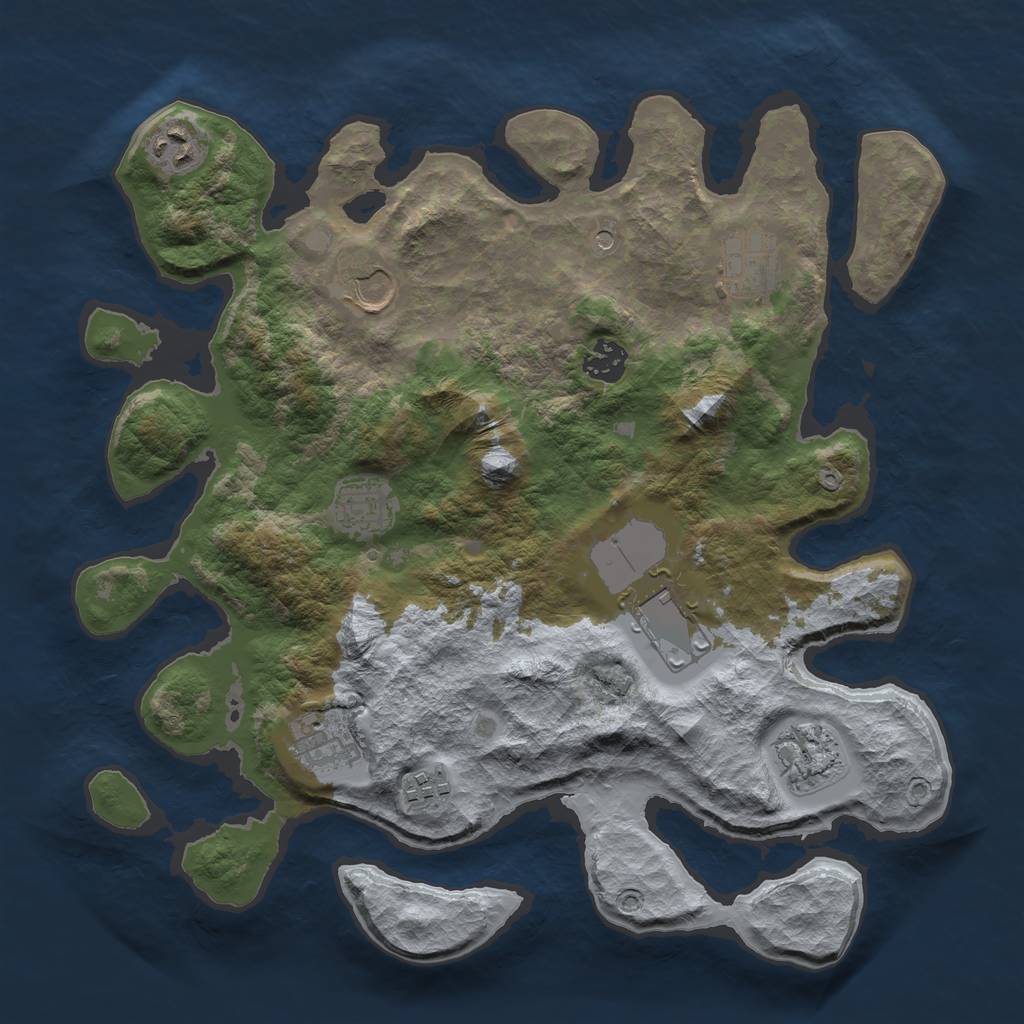 Rust Map: Barren, Size: 3550, Seed: 12207, 12 Monuments