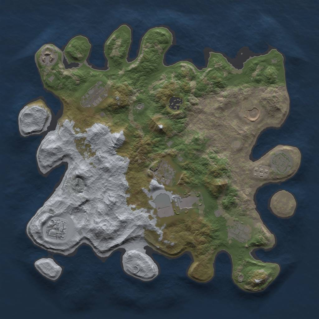Rust Map: Barren, Size: 3550, Seed: 795059, 13 Monuments