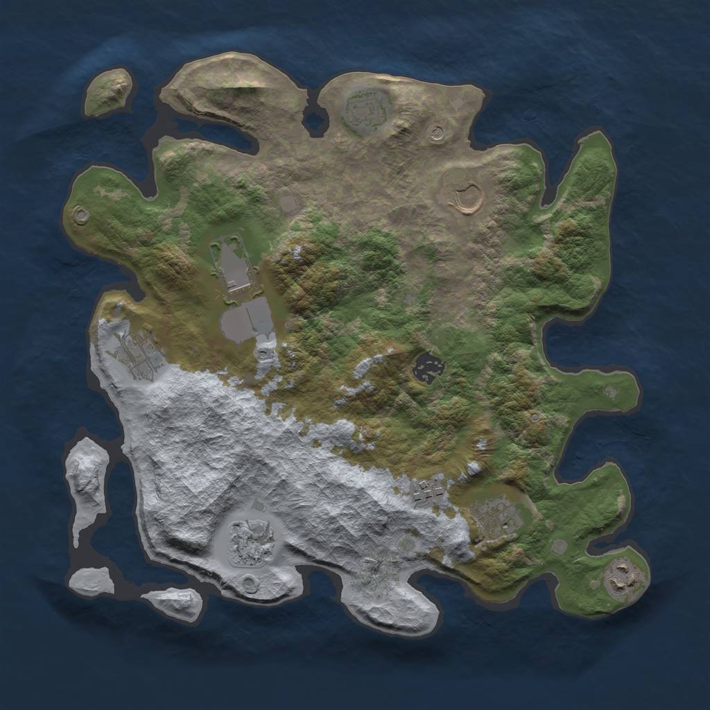 Rust Map: Barren, Size: 3550, Seed: 346968, 12 Monuments