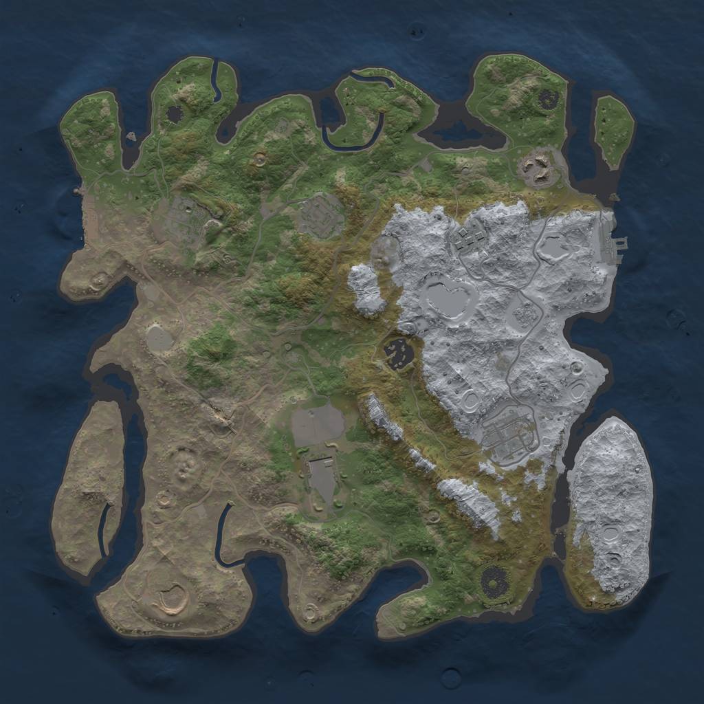Rust Map: Procedural Map, Size: 3500, Seed: 33900061, 14 Monuments