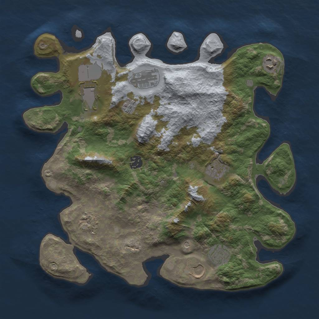 Rust Map: Barren, Size: 3550, Seed: 877543, 12 Monuments