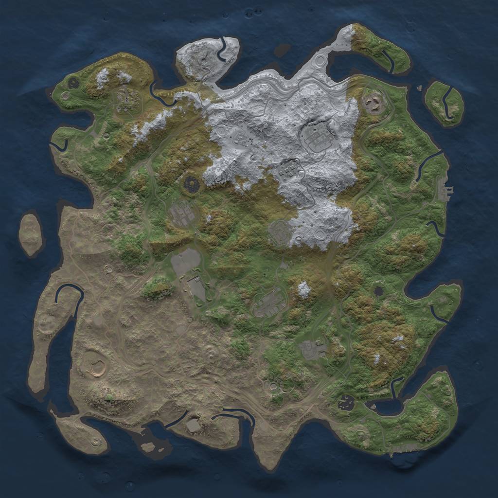 Rust Map: Procedural Map, Size: 4500, Seed: 1292297591, 18 Monuments