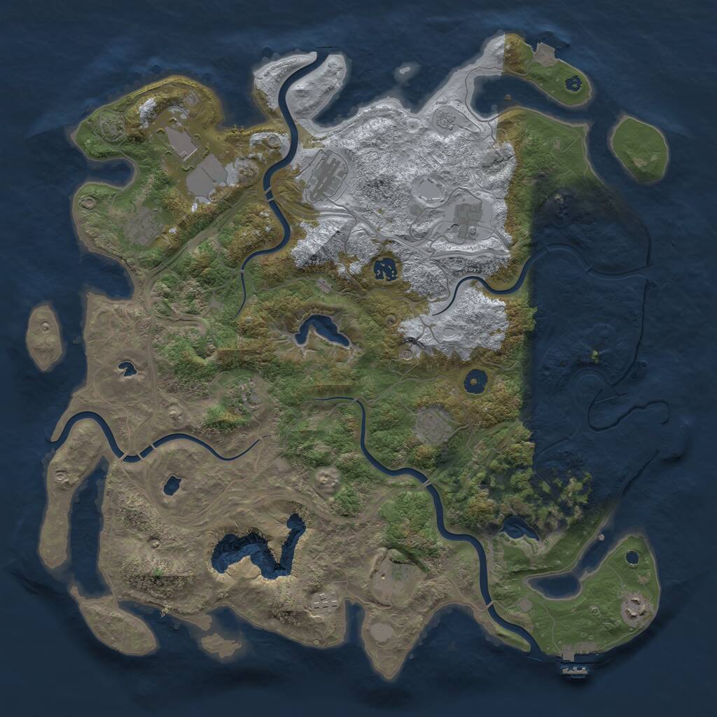 Rust Map: Procedural Map, Size: 4500, Seed: 1292297591, 16 Monuments