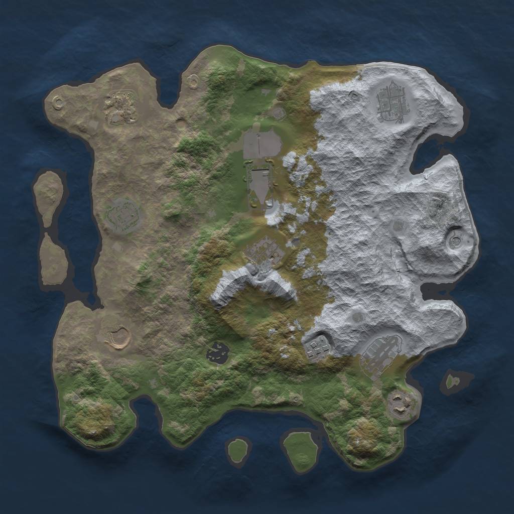 Rust Map: Barren, Size: 3500, Seed: 21222, 13 Monuments
