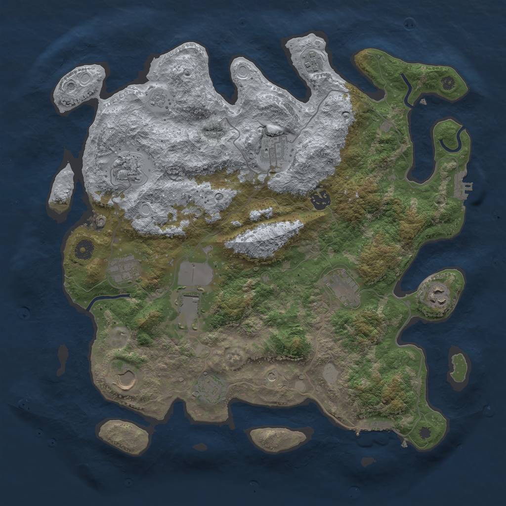 Rust Map: Procedural Map, Size: 3850, Seed: 36316806, 17 Monuments