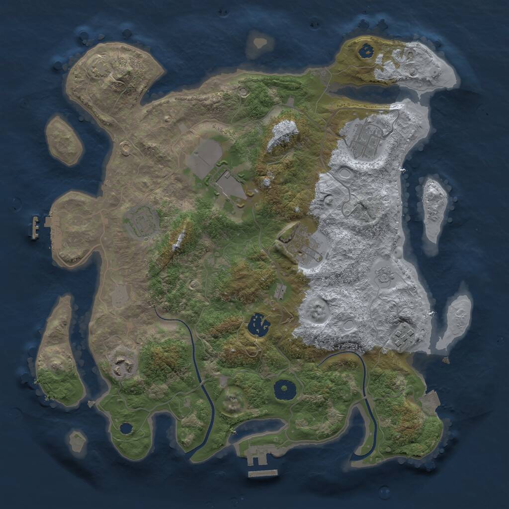 Rust Map: Procedural Map, Size: 3500, Seed: 671376, 12 Monuments