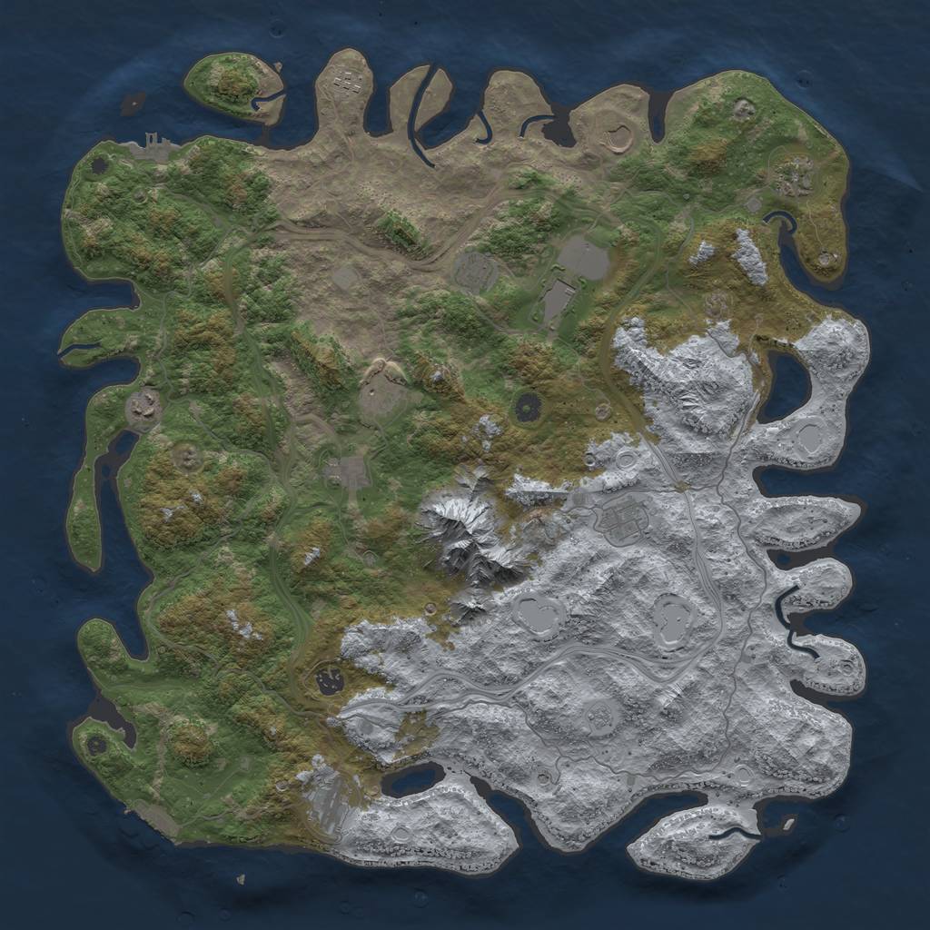 Rust Map: Procedural Map, Size: 5000, Seed: 9876, 18 Monuments