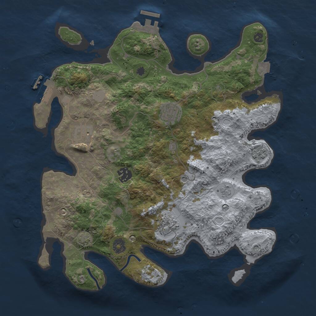 Rust Map: Procedural Map, Size: 3250, Seed: 1870661318, 11 Monuments