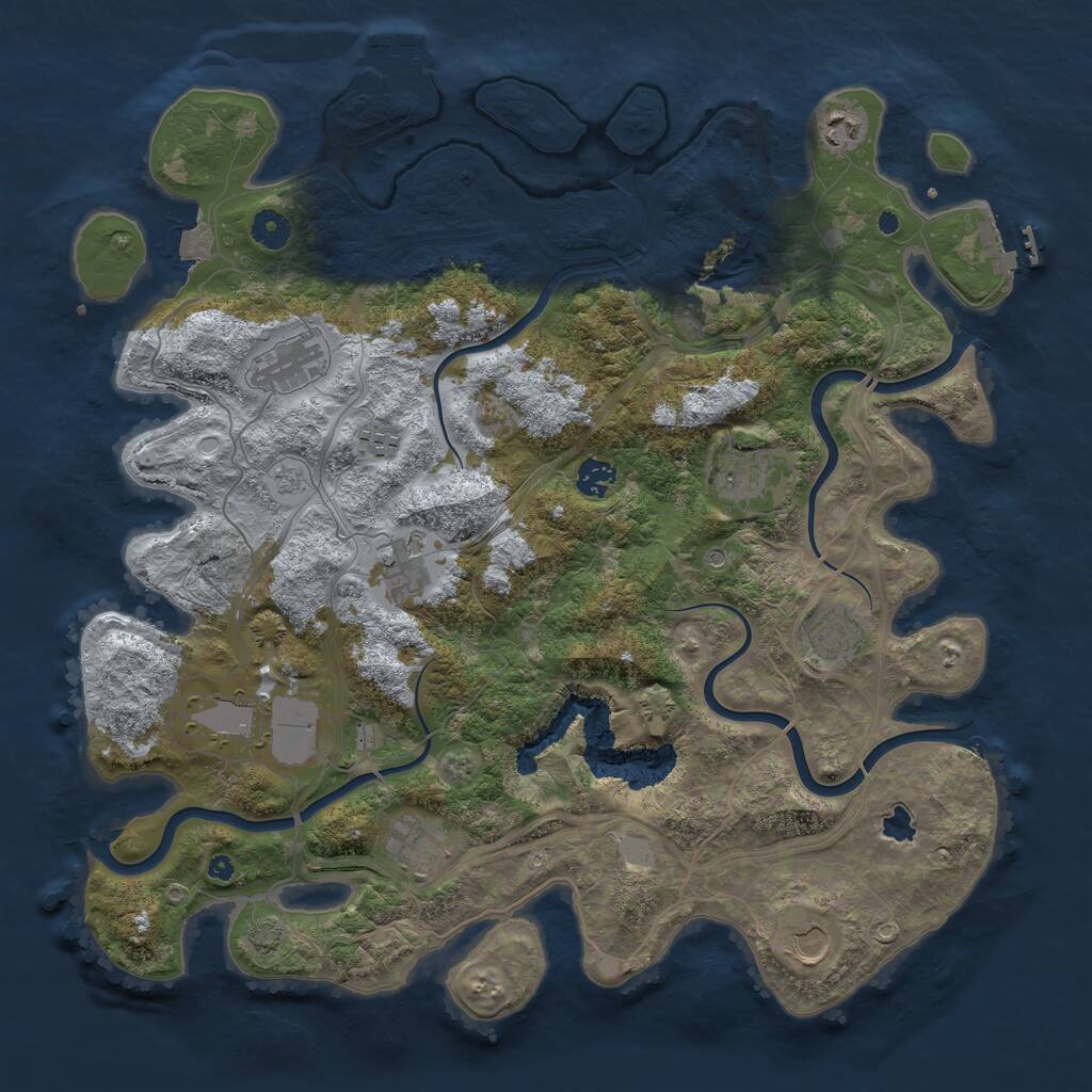 Rust Map: Procedural Map, Size: 4250, Seed: 909130246, 16 Monuments