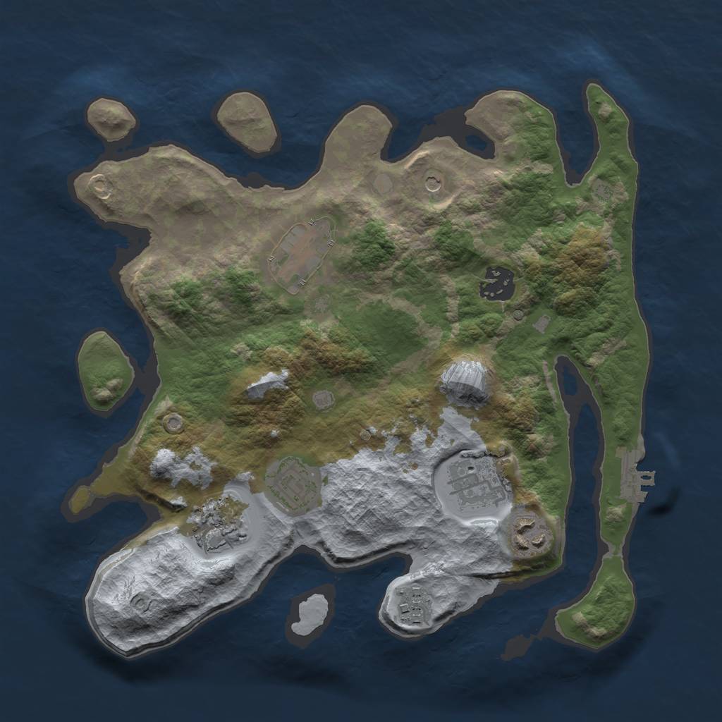 Rust Map: Barren, Size: 3000, Seed: 1398848101, 11 Monuments