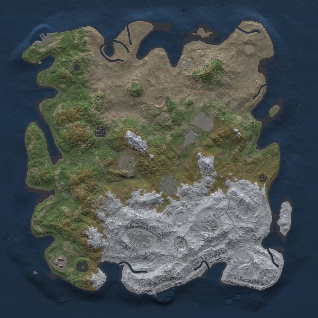 Rust Map: Procedural Map, Size: 4096, Seed: 54, 16 Monuments
