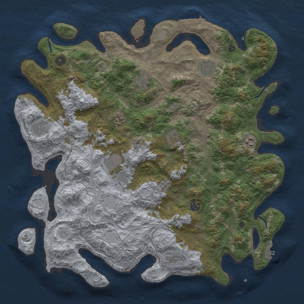 Rust Map: Procedural Map, Size: 4500, Seed: 1383078893, 17 Monuments
