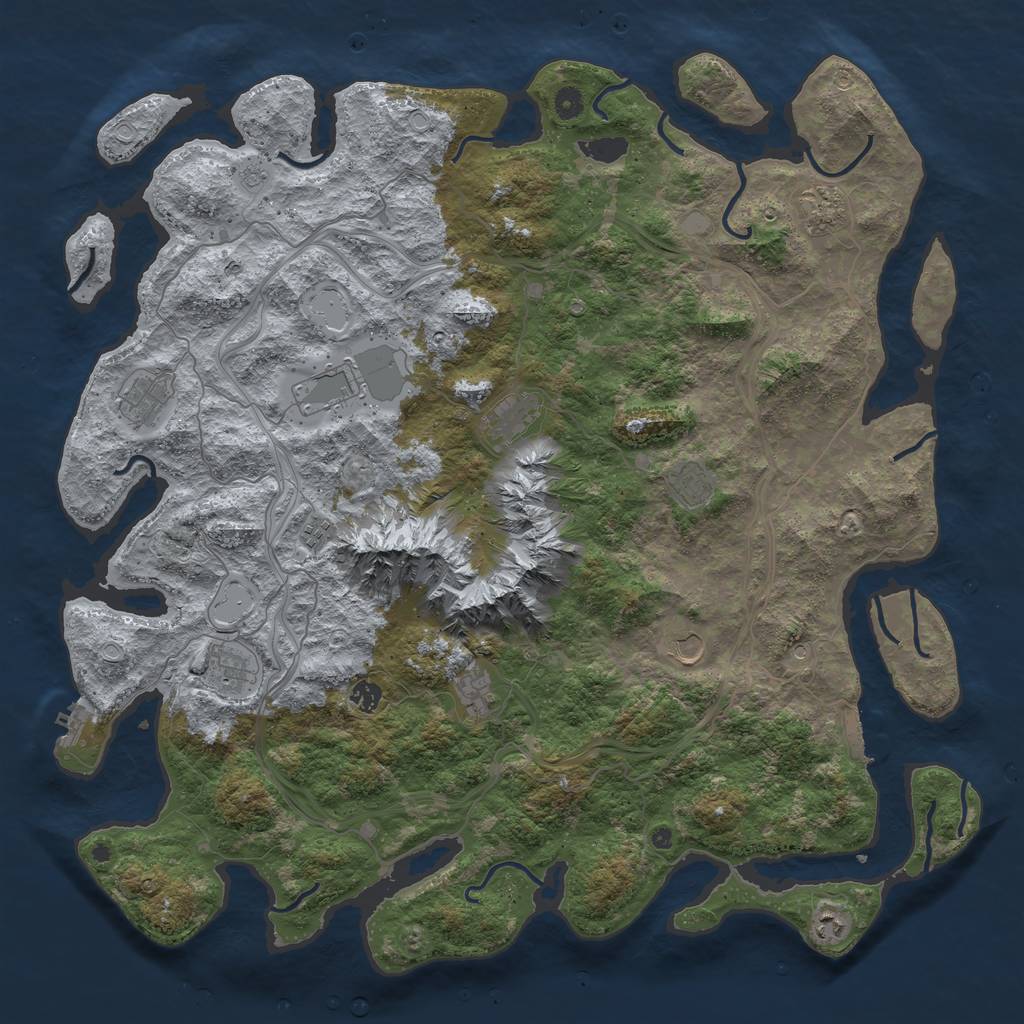 Rust Map: Procedural Map, Size: 5000, Seed: 970860600, 18 Monuments