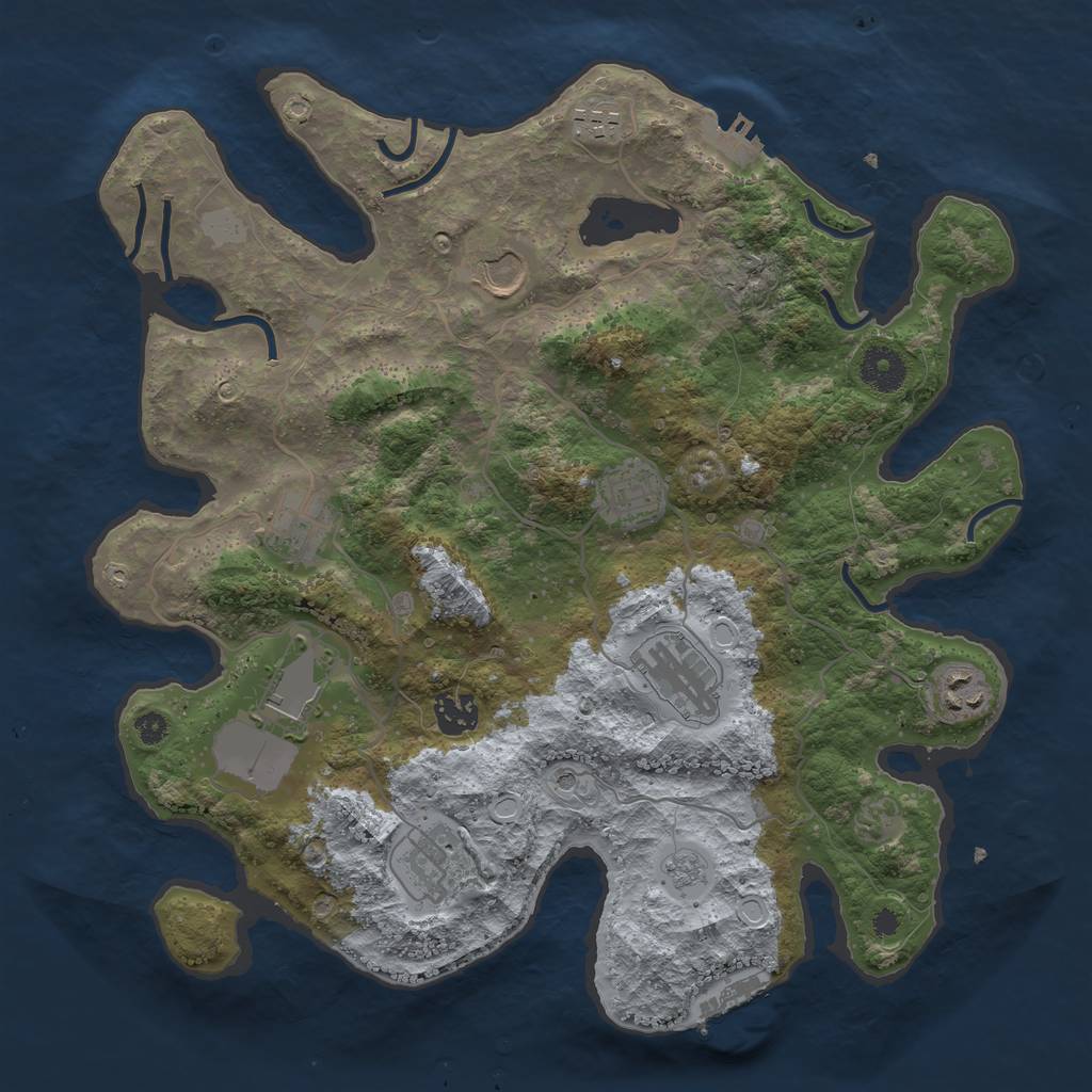 Rust Map: Procedural Map, Size: 3600, Seed: 8674509, 16 Monuments