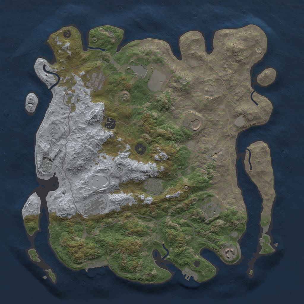 Rust Map: Procedural Map, Size: 4000, Seed: 1343, 16 Monuments
