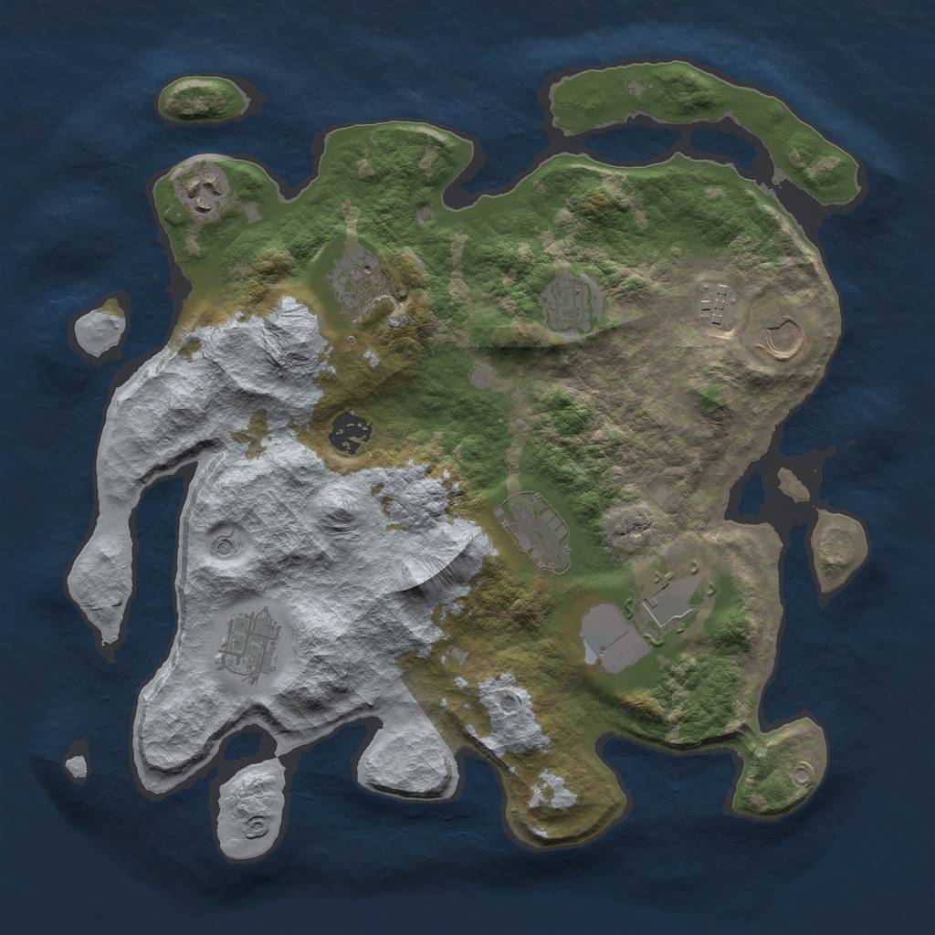 Rust Map: Barren, Size: 3500, Seed: 884326344, 12 Monuments