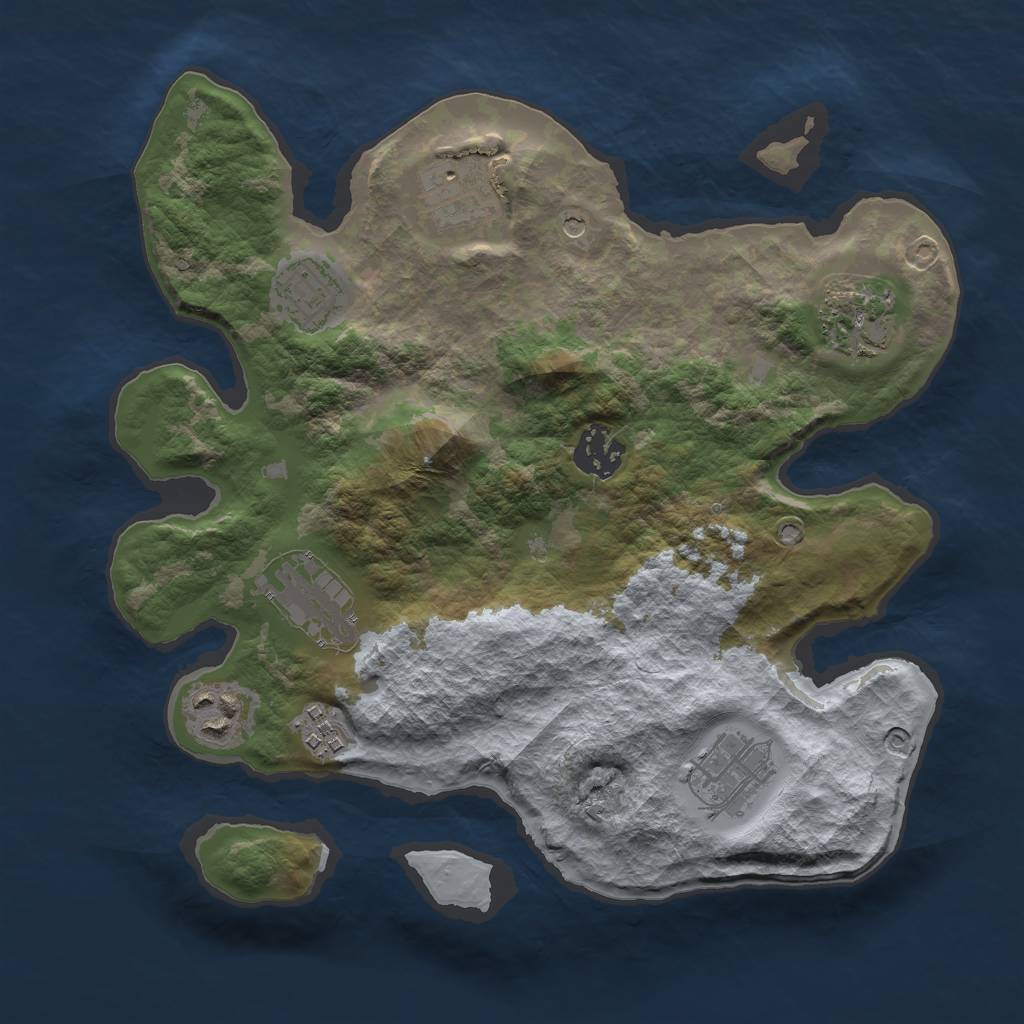 Rust Map: Barren, Size: 3000, Seed: 2130316066, 11 Monuments