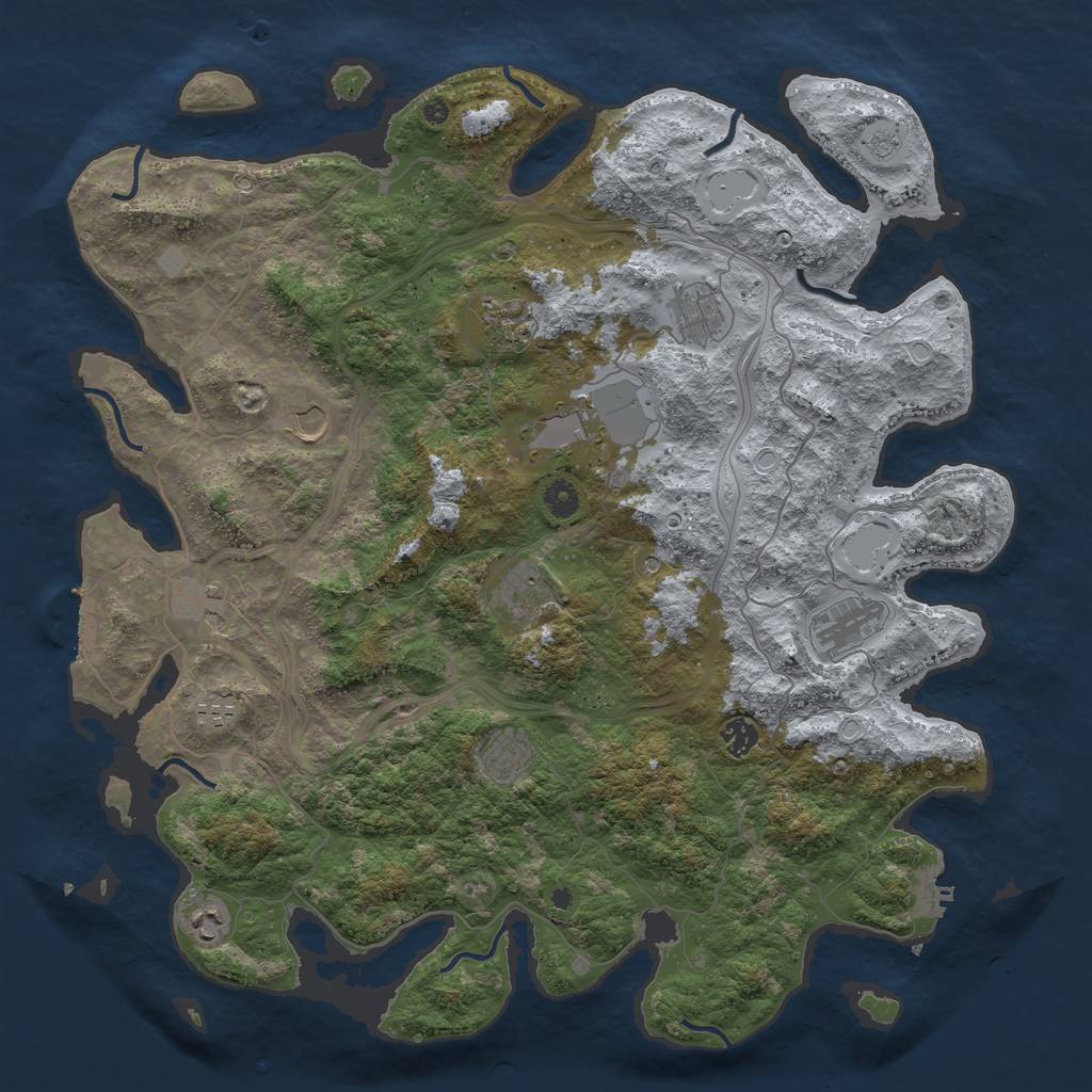 Rust Map: Procedural Map, Size: 4500, Seed: 1491299691, 18 Monuments