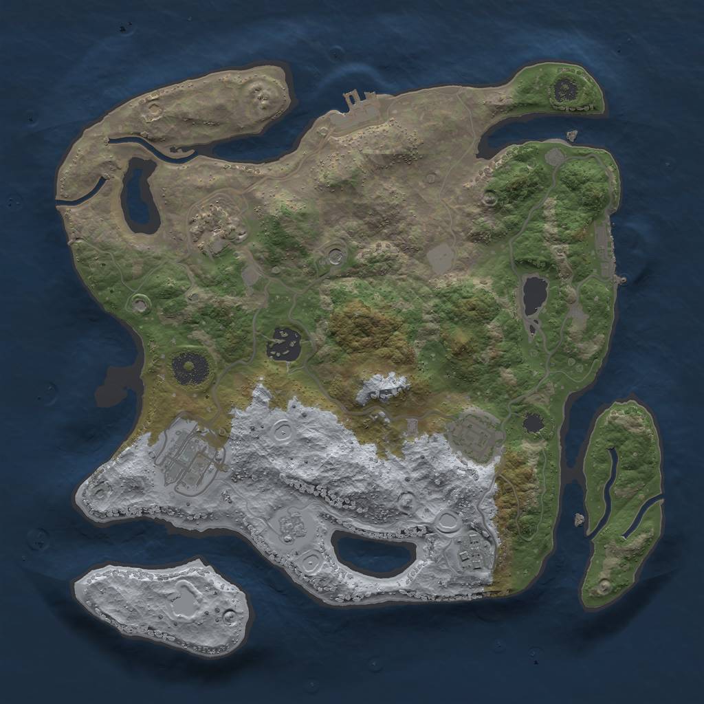 Rust Map: Procedural Map, Size: 3000, Seed: 1202734475, 12 Monuments