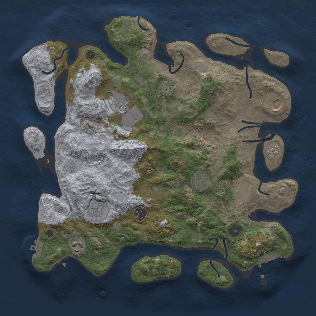 Rust Map: Procedural Map, Size: 3800, Seed: 3424693, 16 Monuments