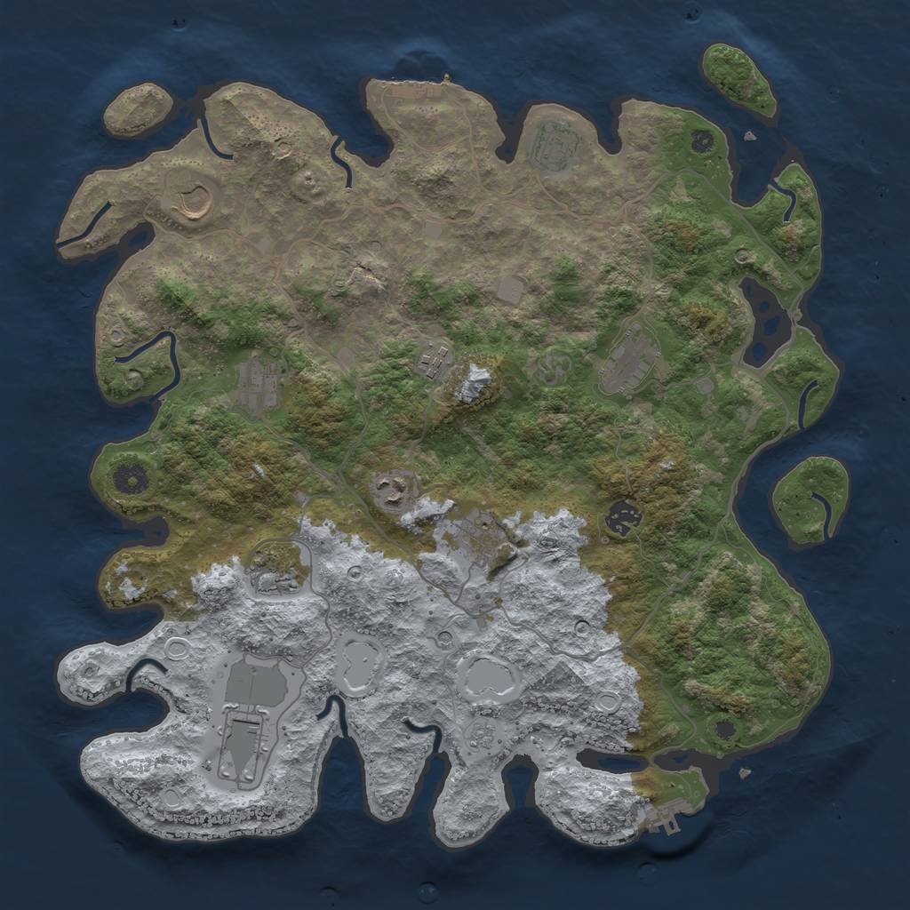 Rust Map: Procedural Map, Size: 4050, Seed: 590983243, 17 Monuments