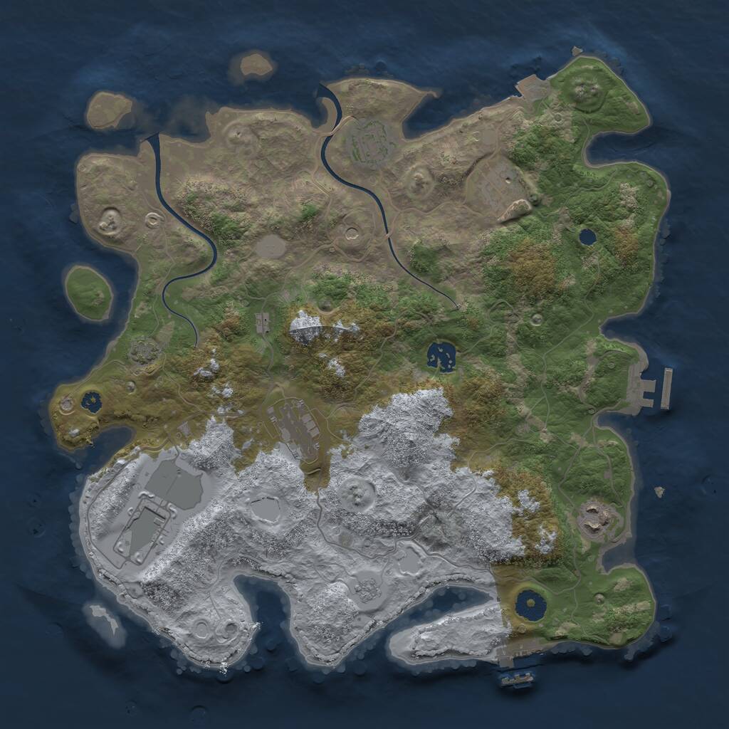 Rust Map: Procedural Map, Size: 3600, Seed: 1841172987, 12 Monuments
