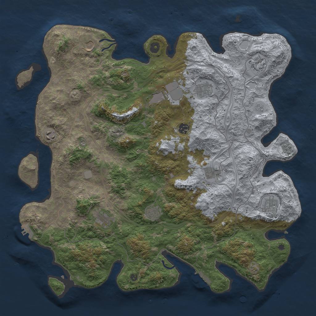 Rust Map: Procedural Map, Size: 4500, Seed: 1290229168, 18 Monuments