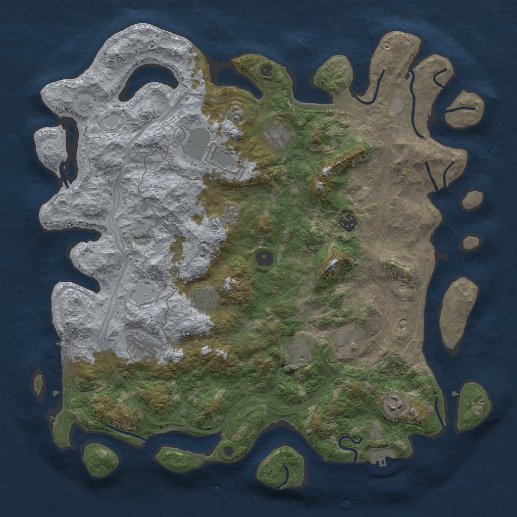 Rust Map: Procedural Map, Size: 4500, Seed: 1320461565, 16 Monuments