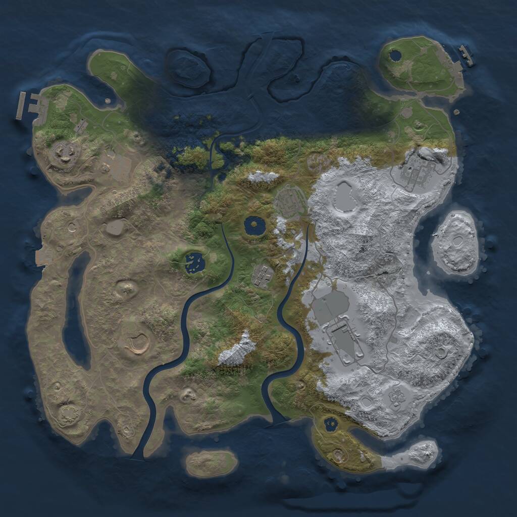 Rust Map: Procedural Map, Size: 3700, Seed: 2044003895, 14 Monuments