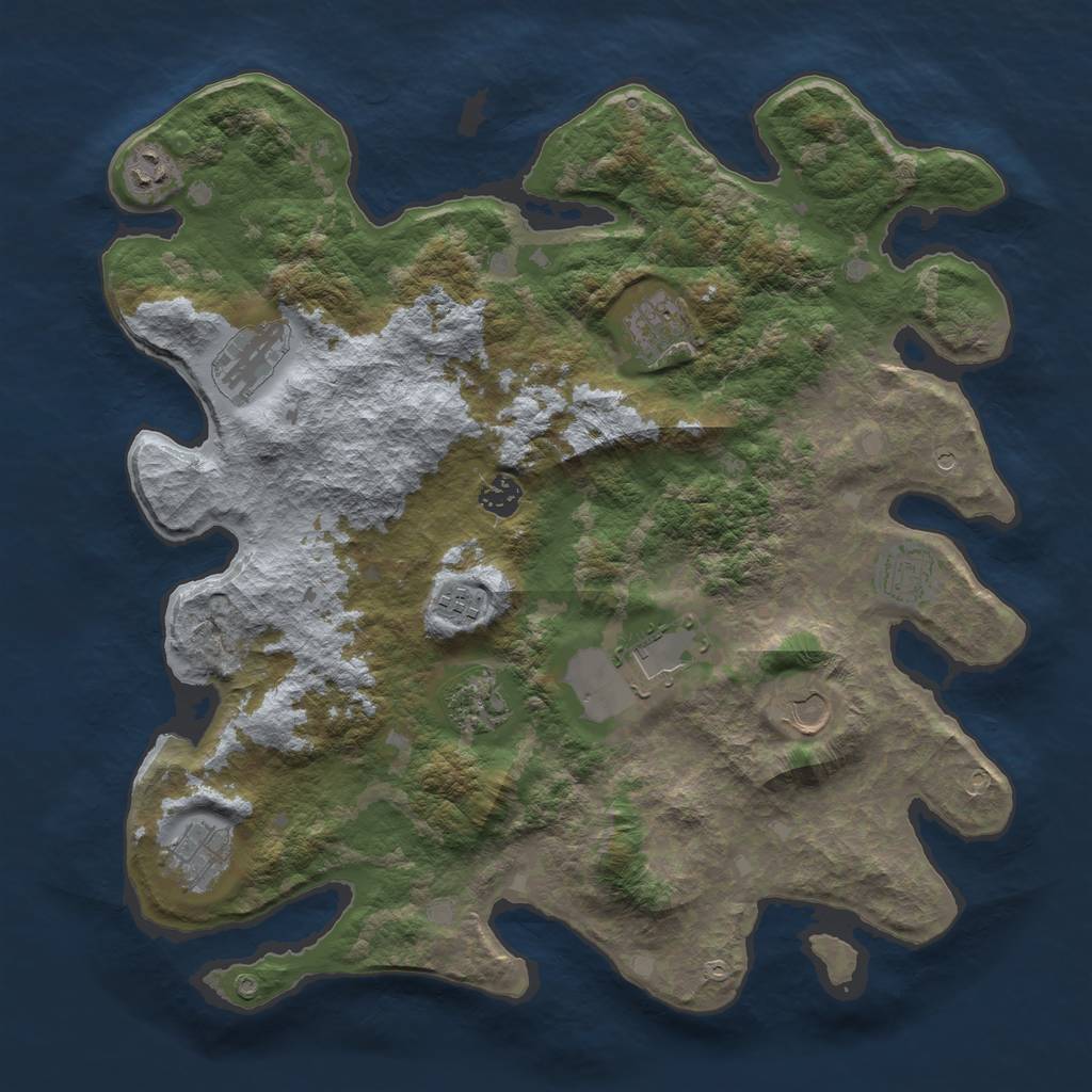 Rust Map: Barren, Size: 4000, Seed: 383433803, 13 Monuments