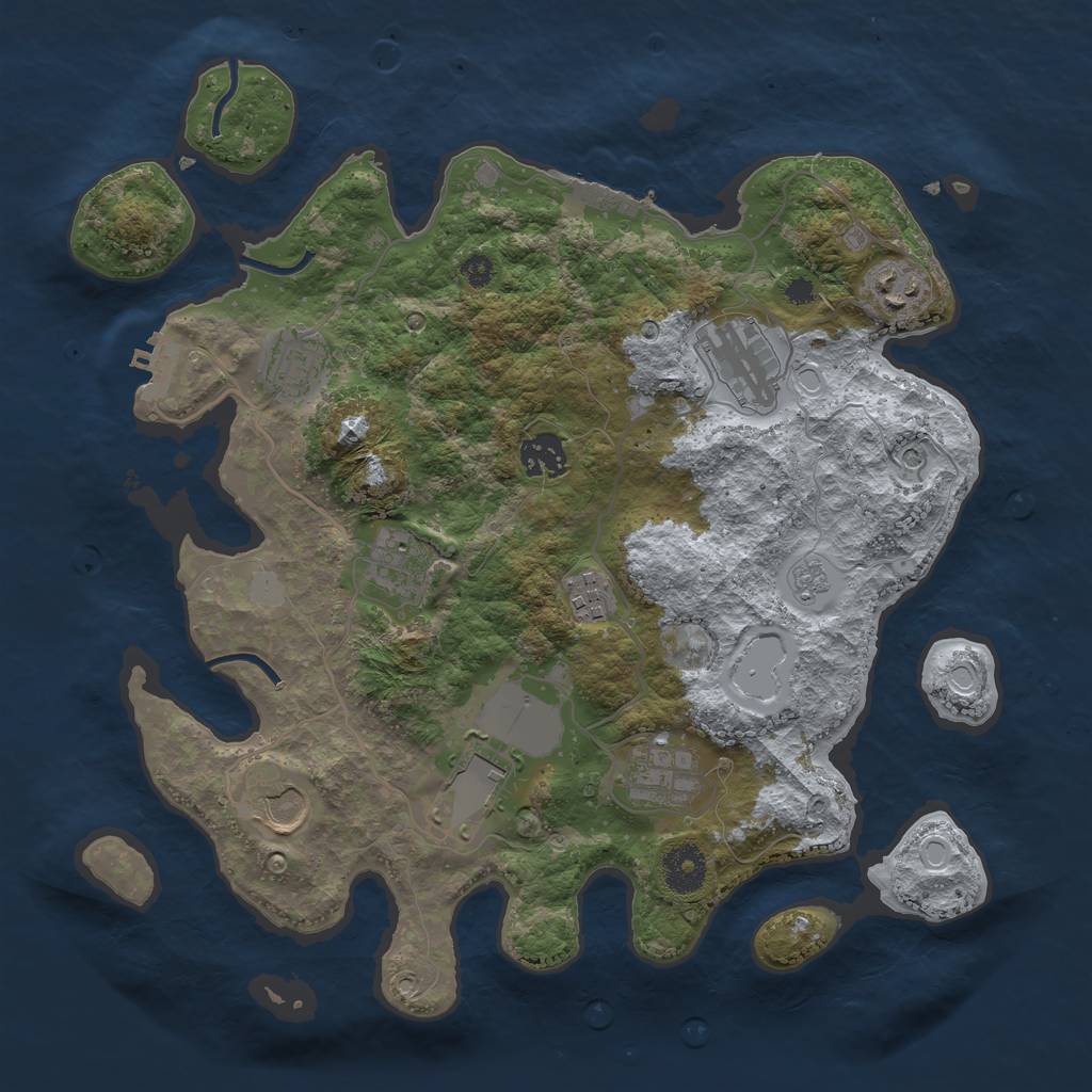 Rust Map: Procedural Map, Size: 3500, Seed: 1261207005, 16 Monuments