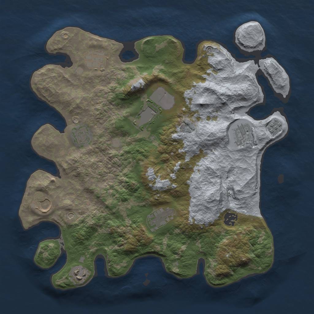 Rust Map: Barren, Size: 3500, Seed: 1027557658, 12 Monuments